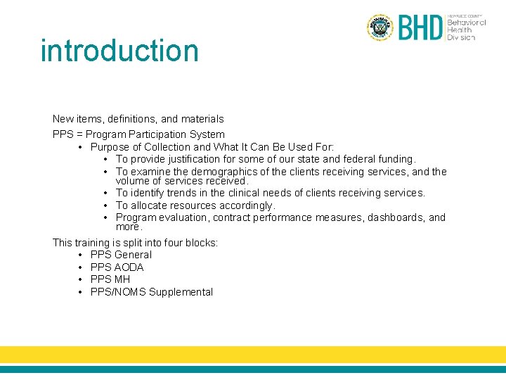 introduction New items, definitions, and materials PPS = Program Participation System • Purpose of