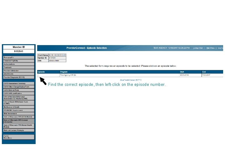 Find the correct episode, then left-click on the episode number. 