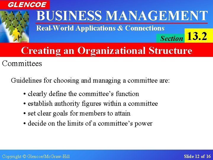 GLENCOE BUSINESS MANAGEMENT Real-World Applications & Connections Section 13. 2 Creating an Organizational Structure