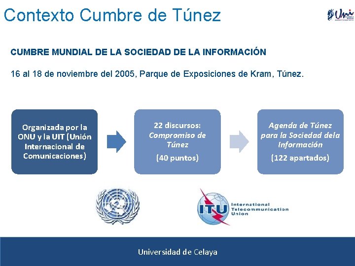 Contexto Cumbre de Túnez CUMBRE MUNDIAL DE LA SOCIEDAD DE LA INFORMACIÓN 16 al