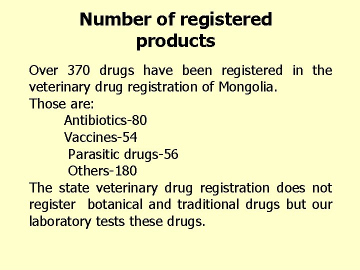 Number of registered products Over 370 drugs have been registered in the veterinary drug