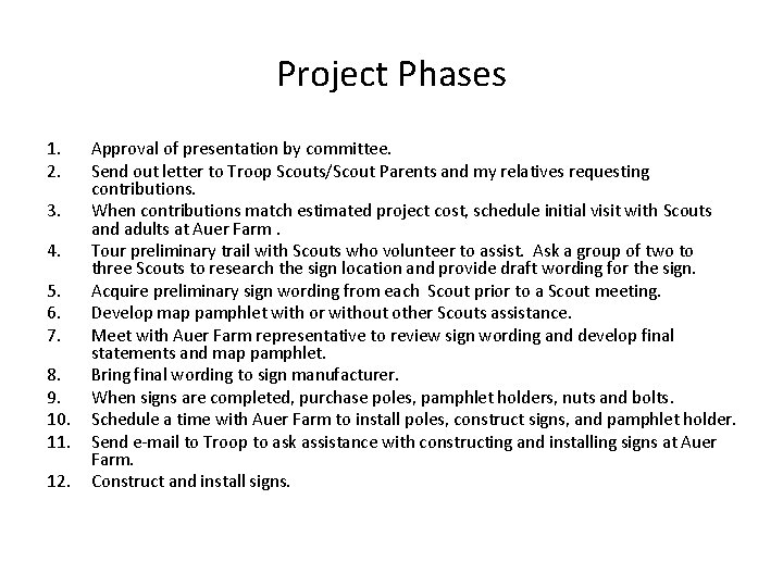 Project Phases 1. 2. 3. 4. 5. 6. 7. 8. 9. 10. 11. 12.