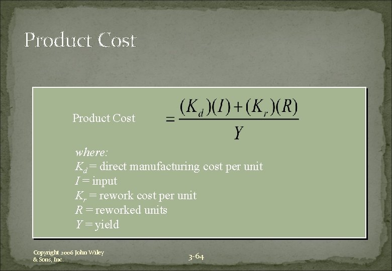 Product Cost where: Kd = direct manufacturing cost per unit I = input Kr