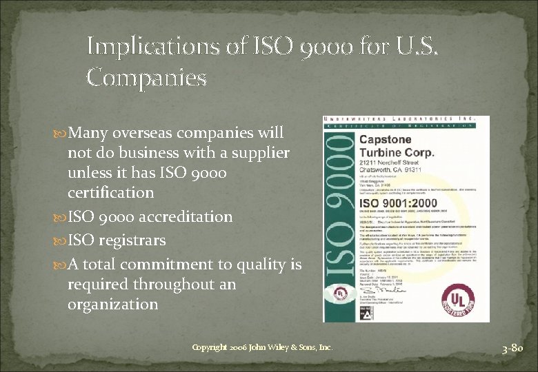 Implications of ISO 9000 for U. S. Companies Many overseas companies will not do