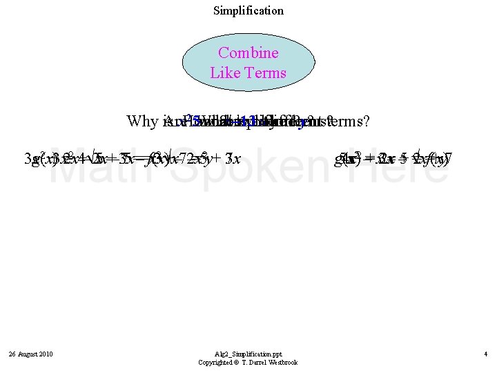 Simplification Combine Like Terms 25 and Why Are is x. How What and about