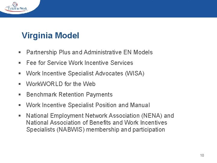 Virginia Model § Partnership Plus and Administrative EN Models § Fee for Service Work