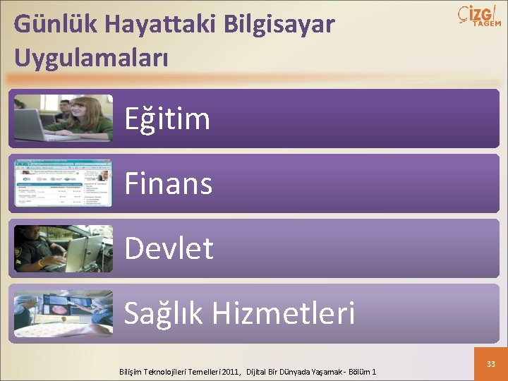 Günlük Hayattaki Bilgisayar Uygulamaları Eğitim Finans Devlet Sağlık Hizmetleri Bilişim Teknolojileri Temelleri 2011, Dijital