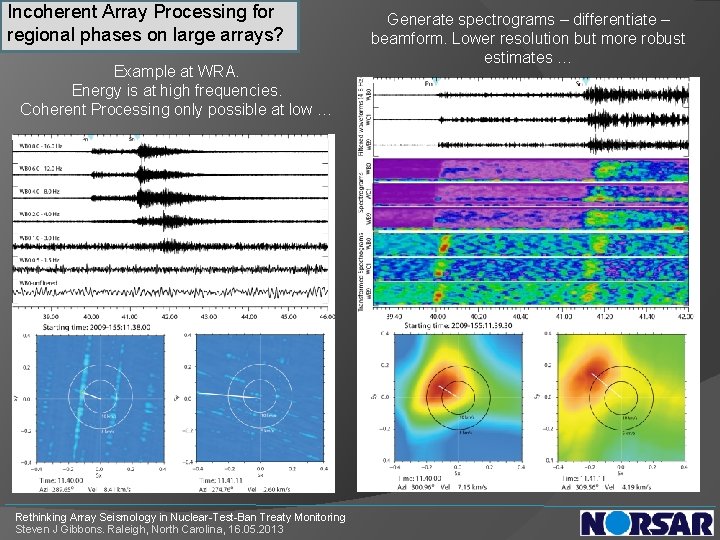 Incoherent Array Processing for regional phases on large arrays? Example at WRA. Energy is