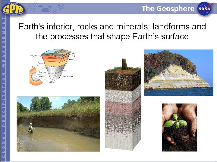 The Geosphere Earth's interior, rocks and minerals, landforms and the processes that shape Earth’s
