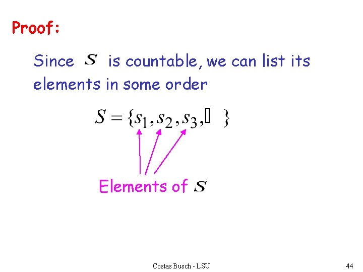 Proof: Since is countable, we can list its elements in some order Elements of