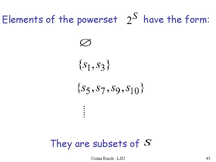 Elements of the powerset have the form: …… They are subsets of Costas Busch