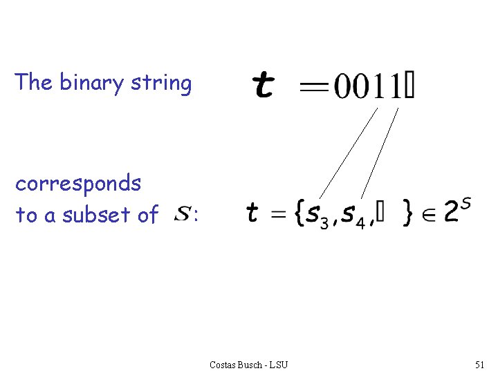 The binary string corresponds to a subset of : Costas Busch - LSU 51
