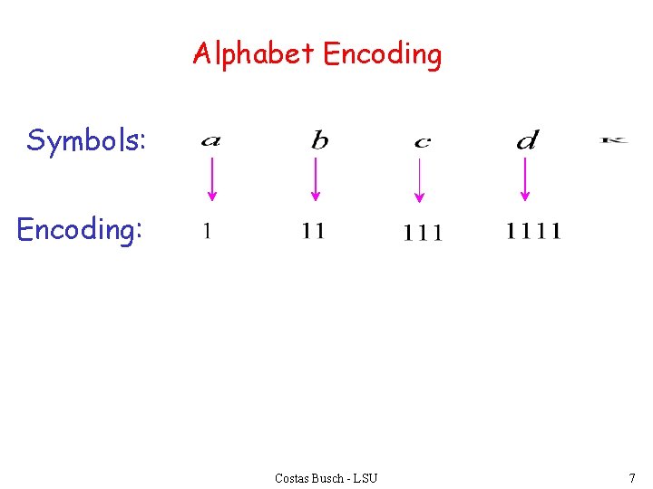 Alphabet Encoding Symbols: Encoding: Costas Busch - LSU 7 