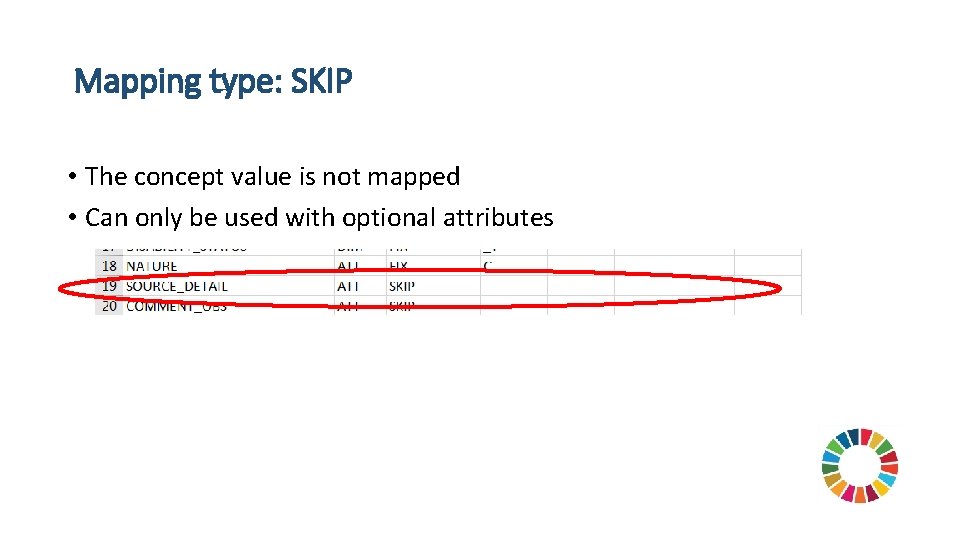 Mapping type: SKIP • The concept value is not mapped • Can only be
