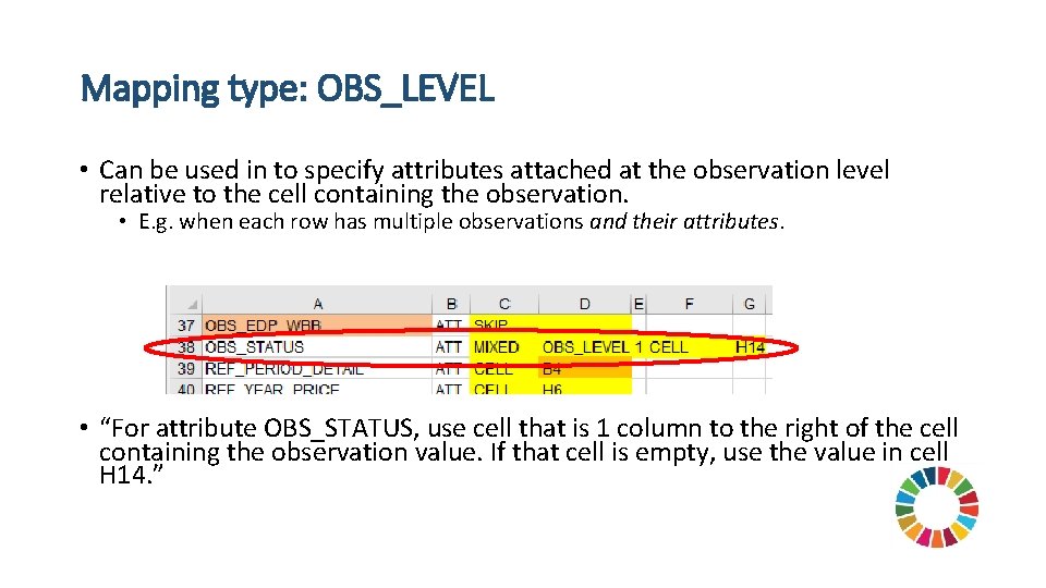 Mapping type: OBS_LEVEL • Can be used in to specify attributes attached at the