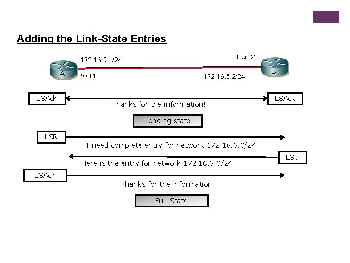 Adding the Link-State Entries Port 2 172. 16. 5. 1/24 A LSAck Port 1
