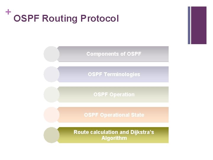 + OSPF Routing Protocol Components of OSPF Terminologies OSPF Operational State Route calculation and