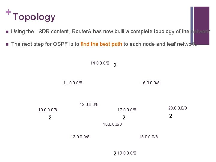 + Topology n Using the LSDB content, Router. A has now built a complete