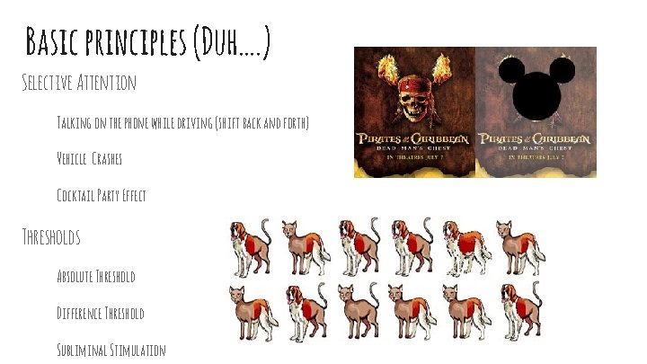 Basic principles (Duh…. ) Selective Attention Talking on the phone while driving (shift back