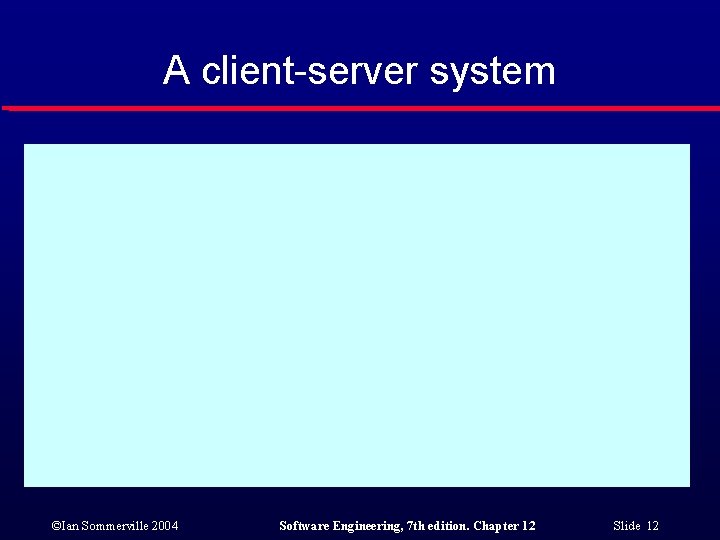 A client-server system ©Ian Sommerville 2004 Software Engineering, 7 th edition. Chapter 12 Slide