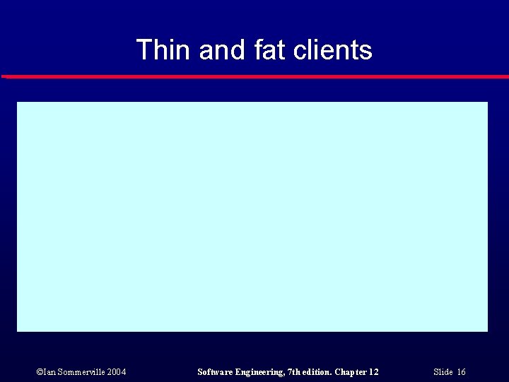 Thin and fat clients ©Ian Sommerville 2004 Software Engineering, 7 th edition. Chapter 12