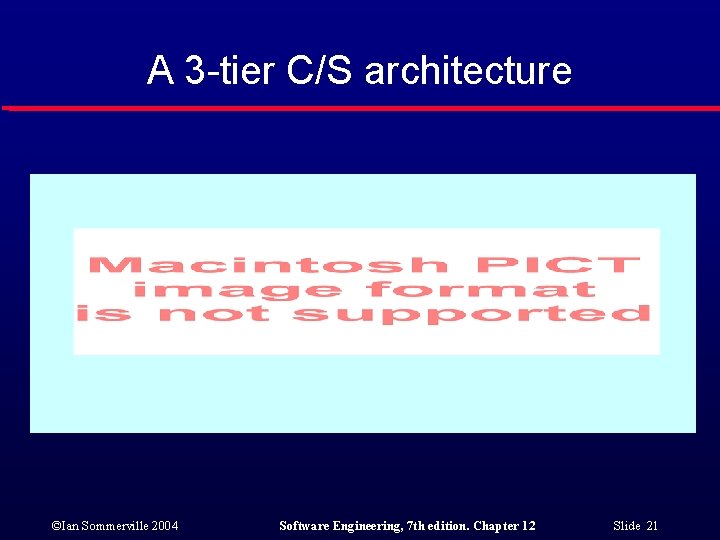 A 3 -tier C/S architecture ©Ian Sommerville 2004 Software Engineering, 7 th edition. Chapter