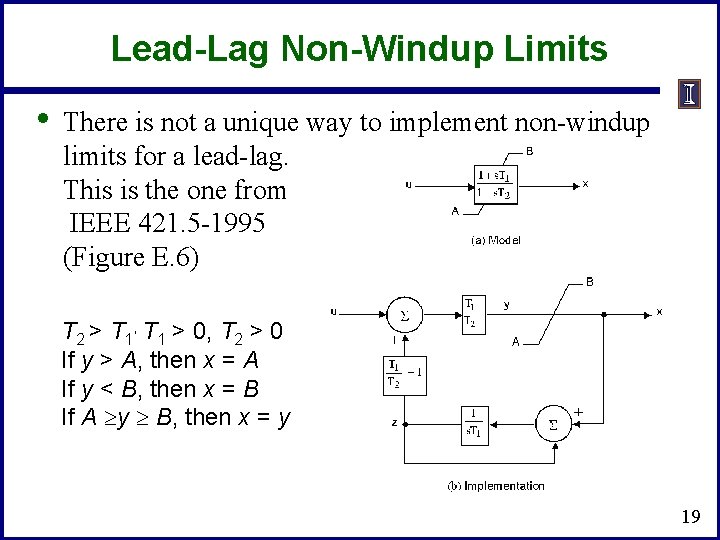 Lead-Lag Non-Windup Limits • There is not a unique way to implement non-windup limits