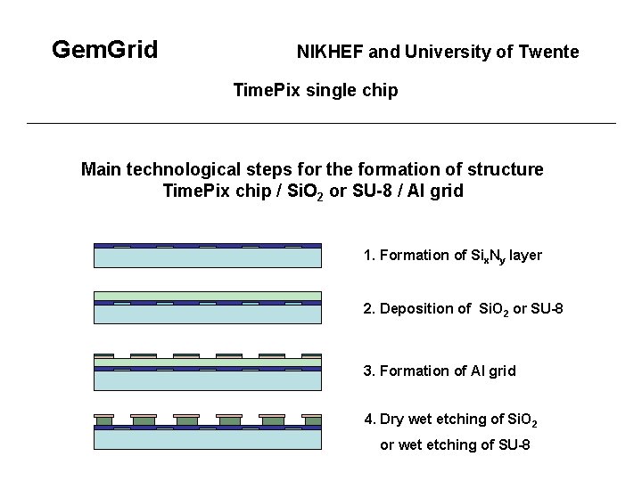 Gem. Grid NIKHEF and University of Twente Time. Pix single chip Main technological steps