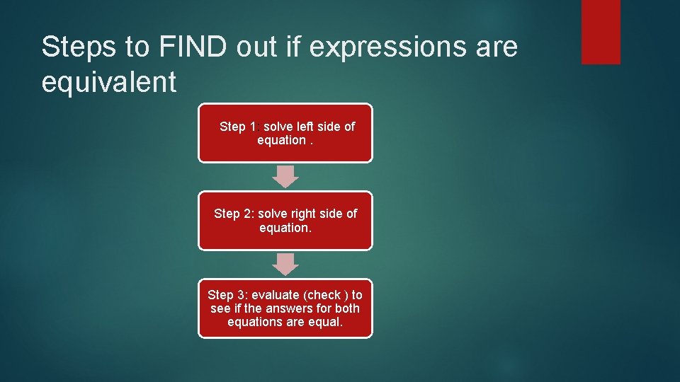Steps to FIND out if expressions are equivalent Step 1: solve left side of