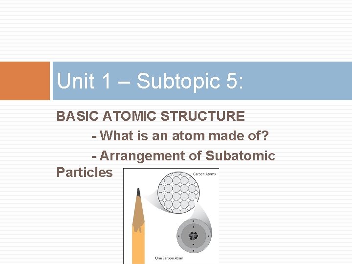 Unit 1 – Subtopic 5: BASIC ATOMIC STRUCTURE - What is an atom made