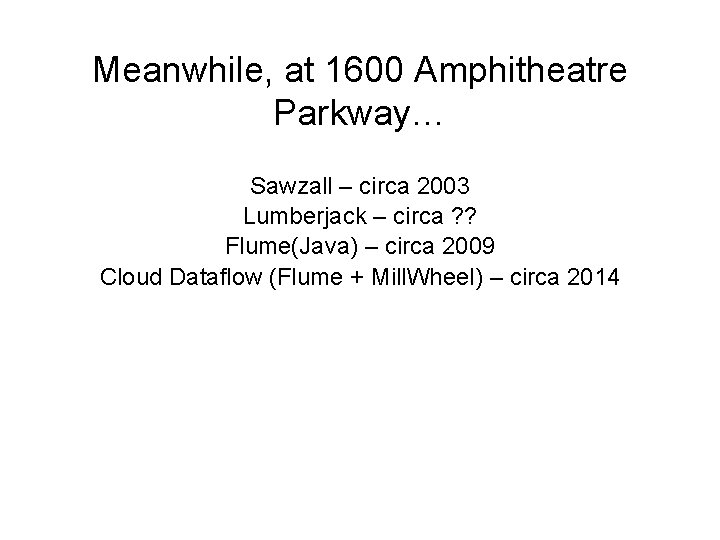 Meanwhile, at 1600 Amphitheatre Parkway… Sawzall – circa 2003 Lumberjack – circa ? ?