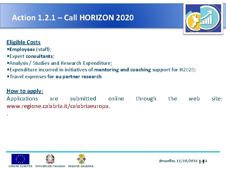 Action 1. 2. 1 – Call HORIZON 2020 Eligible Costs • Employees (staff); •