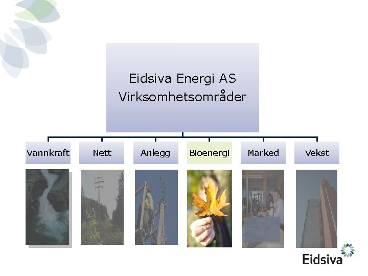 Eidsiva Energi AS Virksomhetsområder Vannkraft Nett Anlegg Bioenergi Marked Vekst 