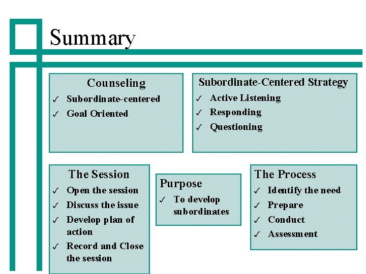 Summary Subordinate-Centered Strategy Counseling 3 3 Subordinate-centered Goal Oriented 3 3 3 The Session