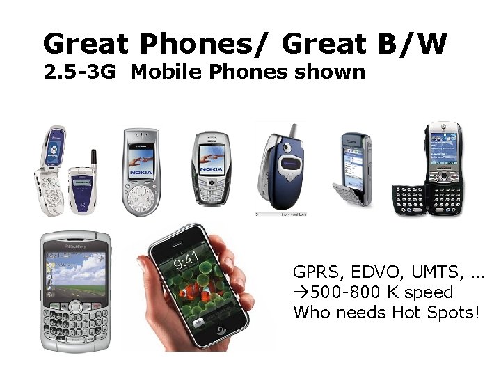 Great Phones/ Great B/W 2. 5 -3 G Mobile Phones shown GPRS, EDVO, UMTS,
