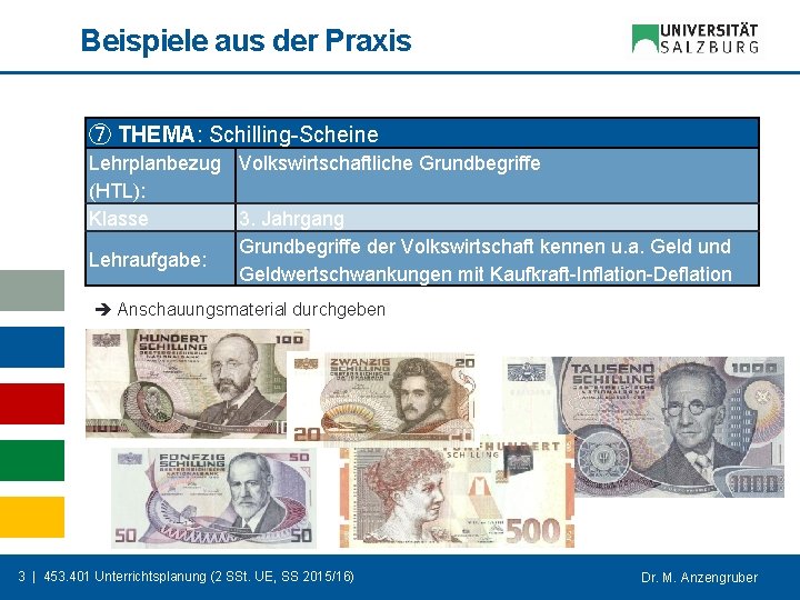 Beispiele aus der Praxis ⑦ THEMA: Schilling-Scheine Lehrplanbezug Volkswirtschaftliche Grundbegriffe (HTL): Klasse 3. Jahrgang