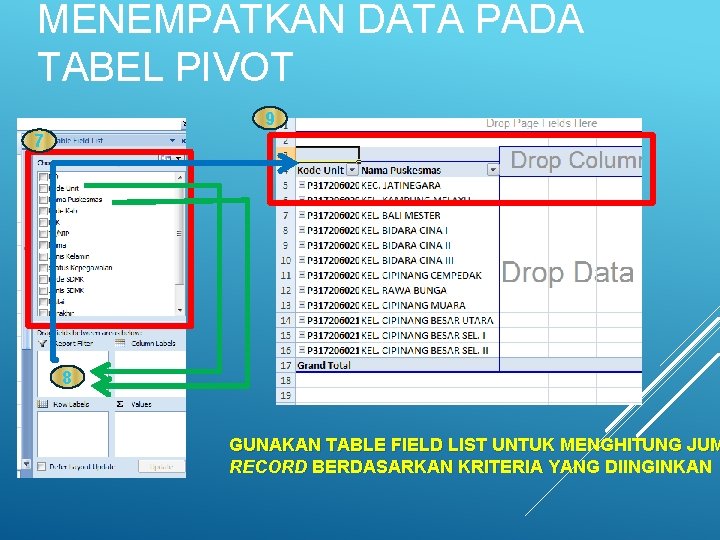 MENEMPATKAN DATA PADA TABEL PIVOT 9 7 8 GUNAKAN TABLE FIELD LIST UNTUK MENGHITUNG