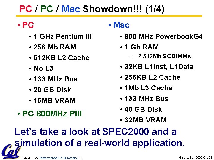 PC / Mac Showdown!!! (1/4) • PC • 1 GHz Pentium III • 256