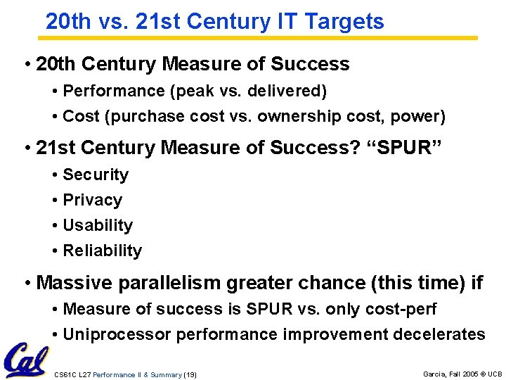20 th vs. 21 st Century IT Targets • 20 th Century Measure of