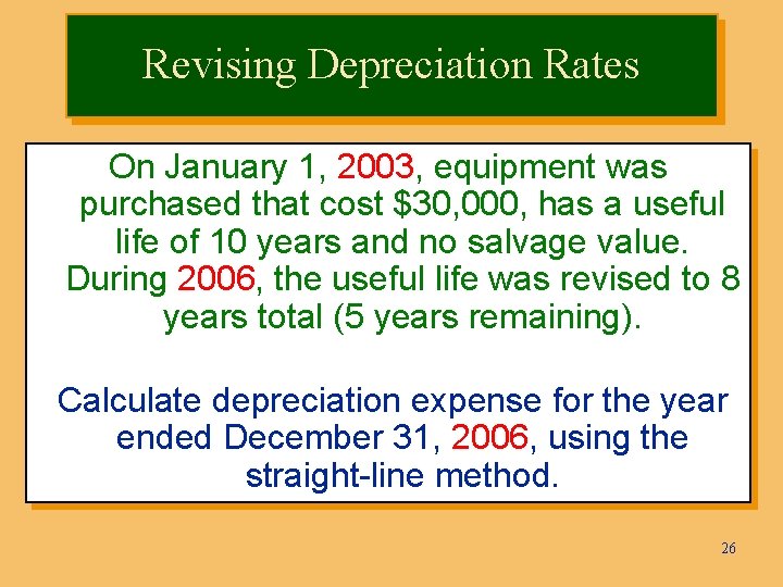 Revising Depreciation Rates On January 1, 2003, equipment was purchased that cost $30, 000,