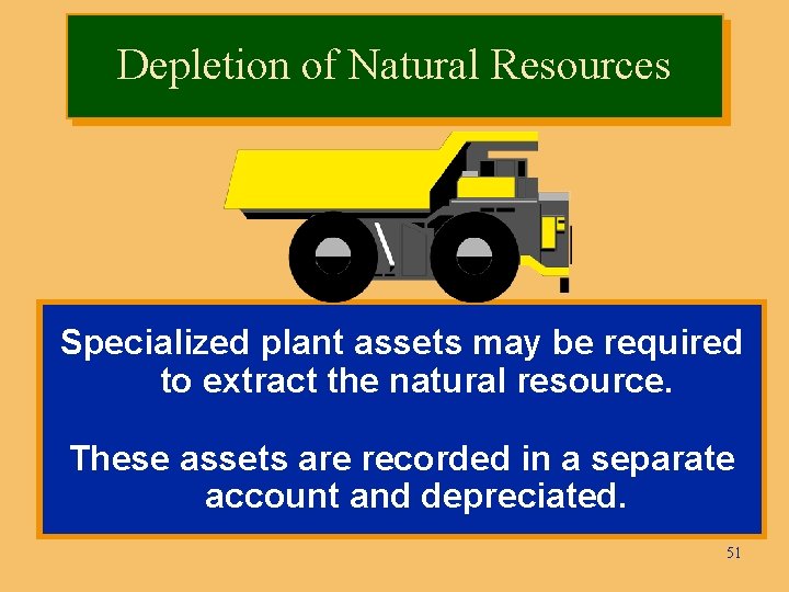Depletion of Natural Resources Specialized plant assets may be required to extract the natural