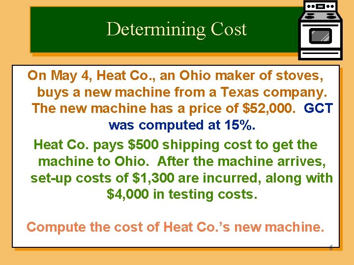Determining Cost On May 4, Heat Co. , an Ohio maker of stoves, buys