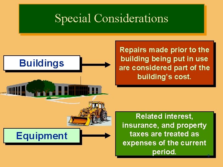 Special Considerations Buildings Repairs made prior to the building being put in use are