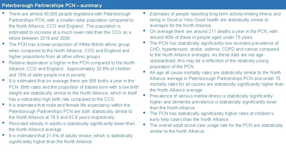 Peterborough Partnerships PCN – summary • • There almost 40, 500 people registered with