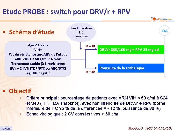 118 Etude PROBE : switch pour DRV/r + RPV § Schéma d’étude Age ≥