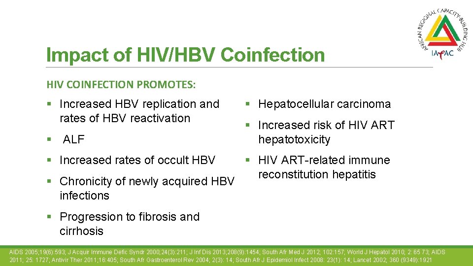 Impact of HIV/HBV Coinfection HIV COINFECTION PROMOTES: § Increased HBV replication and rates of