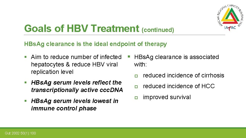 Goals of HBV Treatment (continued) HBs. Ag clearance is the ideal endpoint of therapy