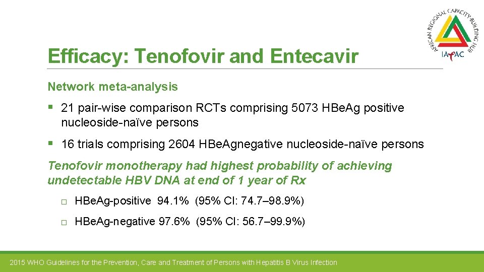 Efficacy: Tenofovir and Entecavir Network meta-analysis § 21 pair-wise comparison RCTs comprising 5073 HBe.