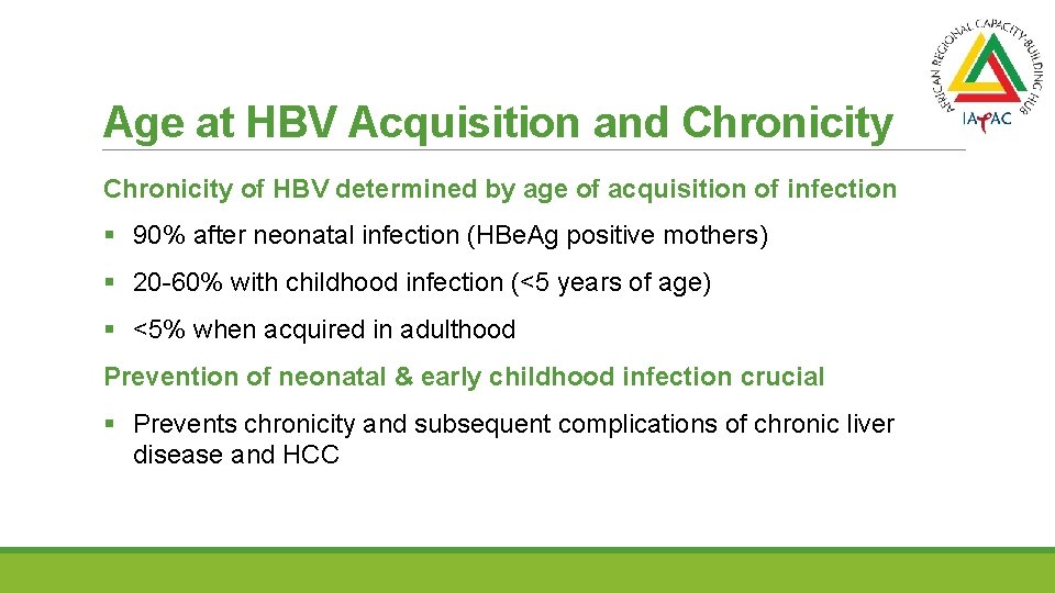 Age at HBV Acquisition and Chronicity of HBV determined by age of acquisition of