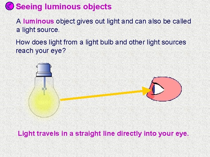 Seeing luminous objects A luminous object gives out light and can also be called